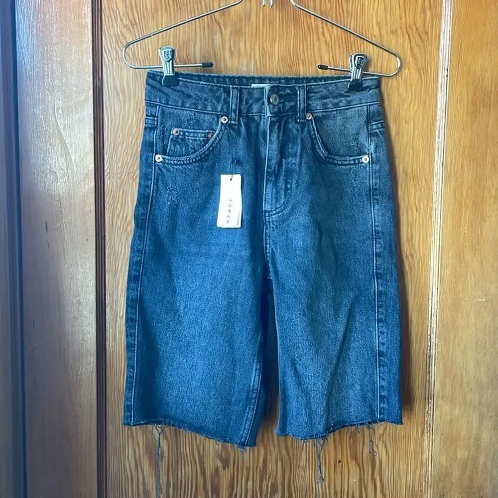 Topshop Long Black Denim Shorts NWT Inseam 9